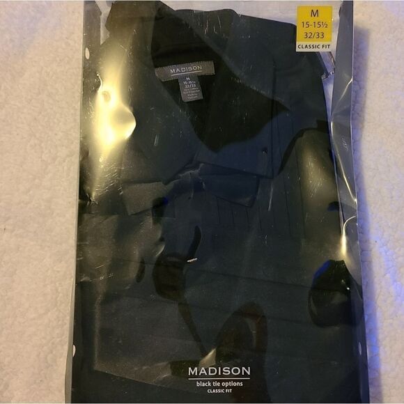 Madison long sleeve button shirt in black with tie - Picture 2 of 9